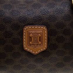 Céline Brown Coated Canvas Macadam Boston Bag