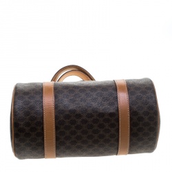Céline Brown Coated Canvas Macadam Boston Bag