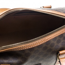 Céline Brown Coated Canvas Macadam Boston Bag