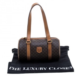 Céline Brown Coated Canvas Macadam Boston Bag