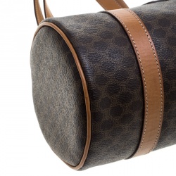 Céline Brown Coated Canvas Macadam Boston Bag