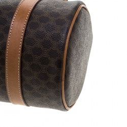 Céline Brown Coated Canvas Macadam Boston Bag
