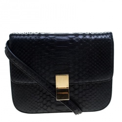 Pre Owned Celine Black Python Medium Classic Box Shoulder Bag