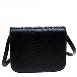 Pre Owned Celine Black Python Medium Classic Box Shoulder Bag