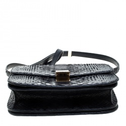Pre Owned Celine Black Python Medium Classic Box Shoulder Bag