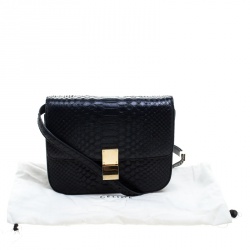 Pre Owned Celine Black Python Medium Classic Box Shoulder Bag