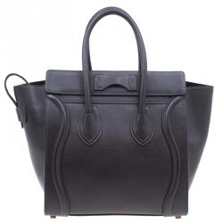 Pre Owned Celine Brown Leather Micro Luggage Tote