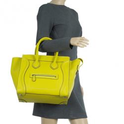 Pre Owned Celine Yellow Leather Mini Luggage Tote