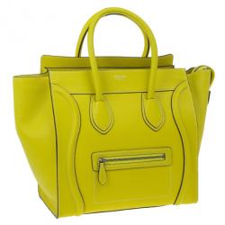 Pre Owned Celine Yellow Leather Mini Luggage Tote