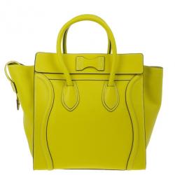 Pre Owned Celine Yellow Leather Mini Luggage Tote