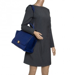Pre Owned Celine Blue Leather and Suede Medium Trapeze Tote