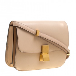 Pre Owned Celine Beige Leather Medium Classic Box Shoulder Bag