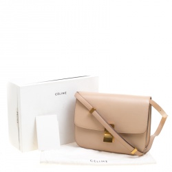 Pre Owned Celine Beige Leather Medium Classic Box Shoulder Bag