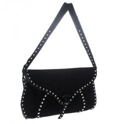 Pre Owned Celine Black Suede Studded Shoulder Bag