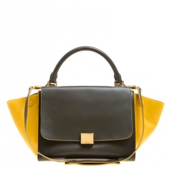 Pre Owned Celine Khaki/Yellow Leather Small Trapeze Tote