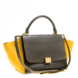 Pre Owned Celine Khaki/Yellow Leather Small Trapeze Tote