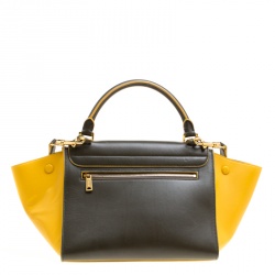 Pre Owned Celine Khaki/Yellow Leather Small Trapeze Tote