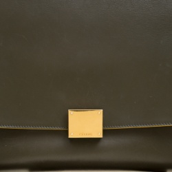 Pre Owned Celine Khaki/Yellow Leather Small Trapeze Tote