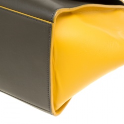 Pre Owned Celine Khaki/Yellow Leather Small Trapeze Tote