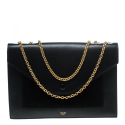 Pre Owned Celine Black Leather Pocket Envelope Shoulder Bag