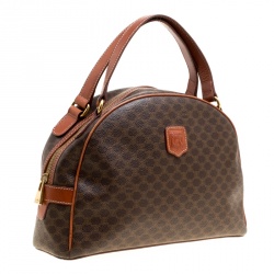 Pre Owned Céline Brown Coated Canvas and Leather Macadam Satchel