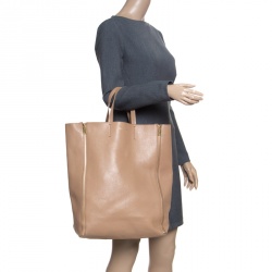 Pre Owned Celine Brown Leather Vertical Zipper Gusset Cabas Tote