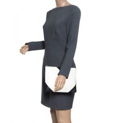 Pre Owned Celine White/Black Leather Large Coeur Clutch