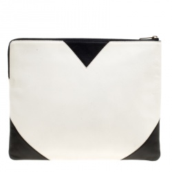 Pre Owned Celine White/Black Leather Large Coeur Clutch