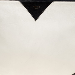 Pre Owned Celine White/Black Leather Large Coeur Clutch