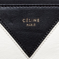 Pre Owned Celine White/Black Leather Large Coeur Clutch
