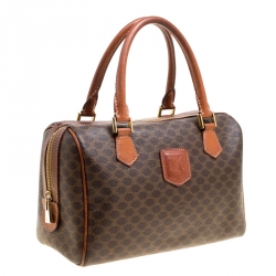 Céline Brown Macadam Coated Canvas  Boston Bag