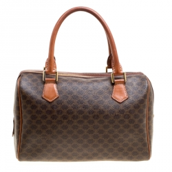 Céline Brown Macadam Coated Canvas  Boston Bag