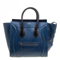 Pre Owned Celine Navy Blue Leather Mini Luggage Tote