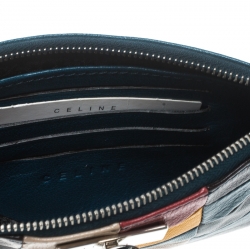 Celine Blue/Multicolor Color Block Leather Zip Pouch
