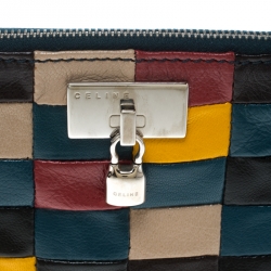 Celine Blue/Multicolor Color Block Leather Zip Pouch