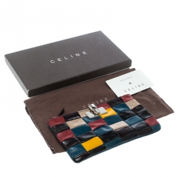 Celine Blue/Multicolor Color Block Leather Zip Pouch