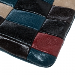 Celine Blue/Multicolor Color Block Leather Zip Pouch