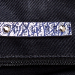 Pre Owned Celine Silver/Blue Textured Leather Top Handle Bag