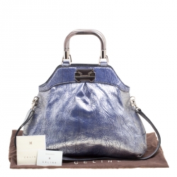 Pre Owned Celine Silver/Blue Textured Leather Top Handle Bag