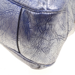 Pre Owned Celine Silver/Blue Textured Leather Top Handle Bag