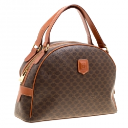 Pre Owned Céline Brown Coated Canvas and Leather Macadam Satchel