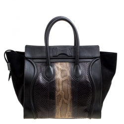 Pre Owned حقيبة يد سيلين لاغدغ صغيرة سويدي وثعبان سوداء/ خضراء