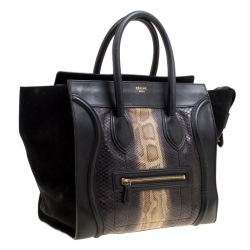 Pre Owned حقيبة يد سيلين لاغدغ صغيرة سويدي وثعبان سوداء/ خضراء