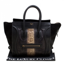 Pre Owned حقيبة يد سيلين لاغدغ صغيرة سويدي وثعبان سوداء/ خضراء