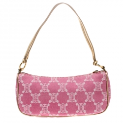 Pre Owned Celine Pink Macadam Canvas Vintage Shoulder Bag