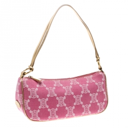 Pre Owned Celine Pink Macadam Canvas Vintage Shoulder Bag
