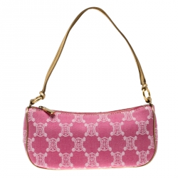 Pre Owned Celine Pink Macadam Canvas Vintage Shoulder Bag