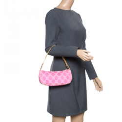 Pre Owned Celine Pink Macadam Canvas Vintage Shoulder Bag