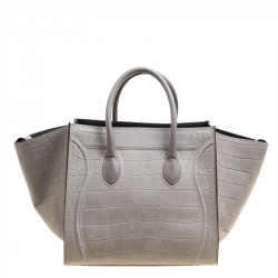 Pre Owned Celine Grey Croc Embossed Leather Small Phantom Luggage Tote