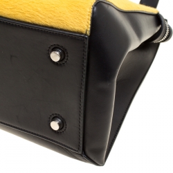 Pre Owned Celine Black/Yellow Leather and Calf Hair Medium Edge Bag